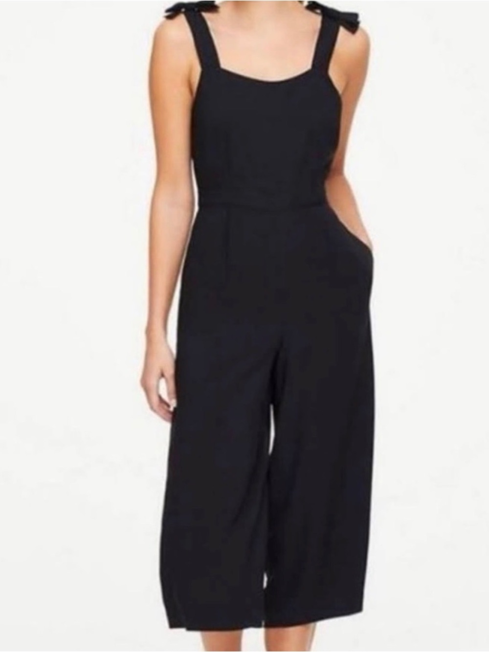 LOFT Black Tie-Shoulder Wide-Leg Jumpsuit